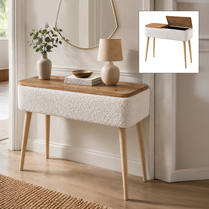 Luno console teddy fabric white - pine oak 90x30x90 cm