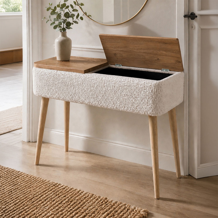 Luno console teddy fabric white - pine oak 90x30x90 cm