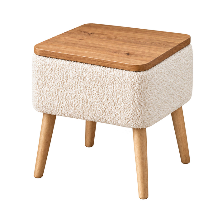 Κομοδίνο Nivo ύφασμα teddy χρώμα λευκό - pine oak 45x35x45εκ.