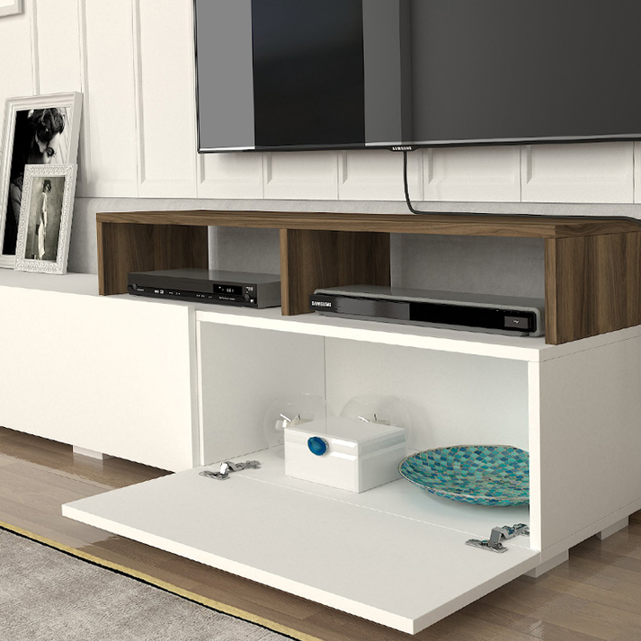 Σύνθεση τηλεόρασης Stamatia χρώμα λευκό - καρυδί 210x36,8x46,8εκ.