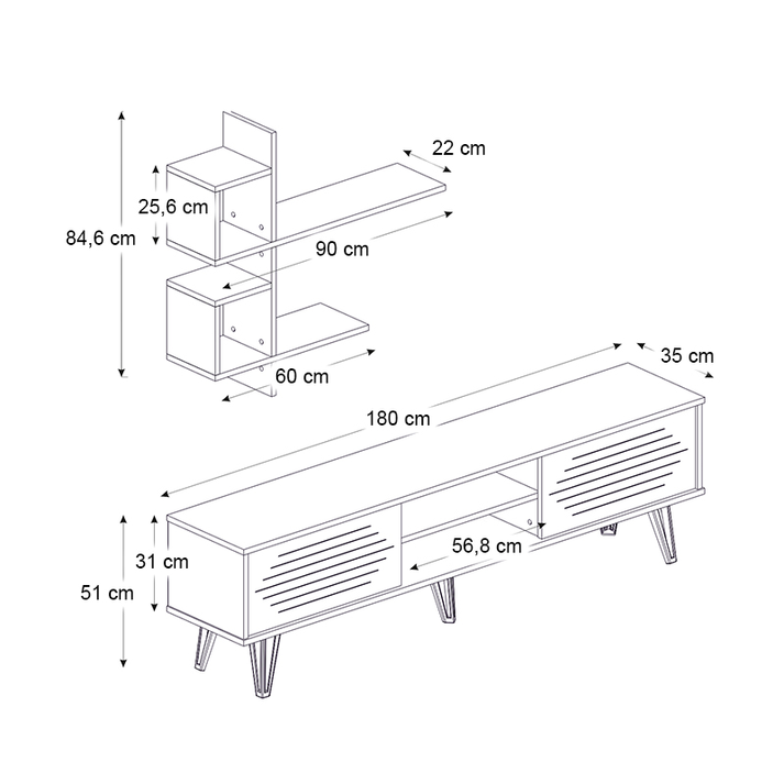Σύνθεση τηλεόρασης Salerno χρώμα sapphire oak 180x35x51εκ.