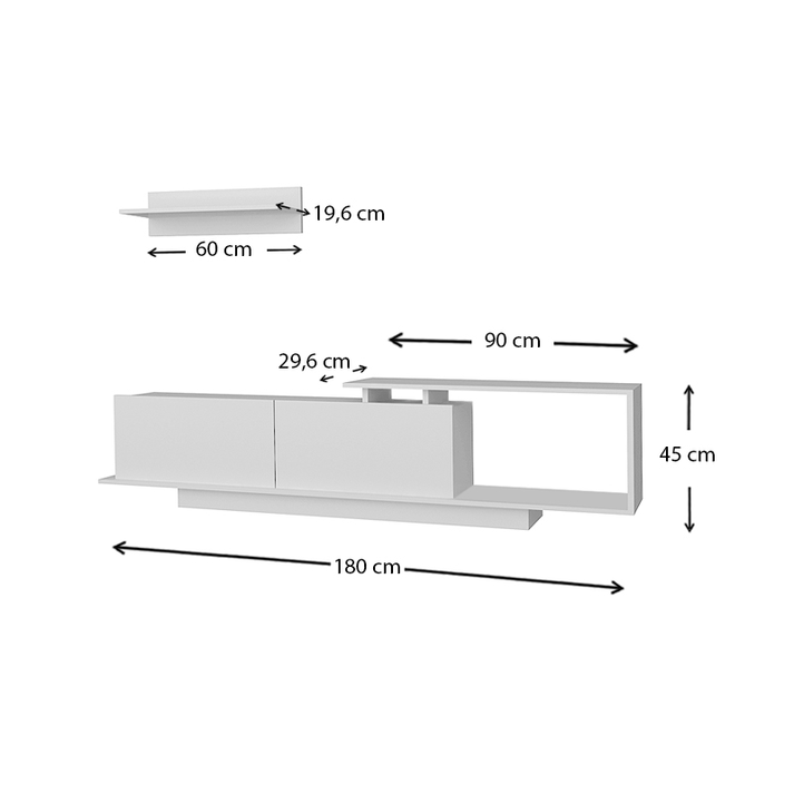 Έπιπλο τηλεόρασης Novara χρώμα λευκό 180x29,6x45εκ.
