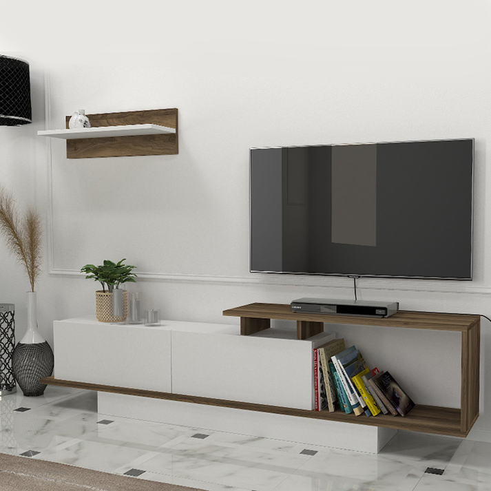 Έπιπλο τηλεόρασης Novara χρώμα λευκό - καρυδί 180x29,6x45εκ.