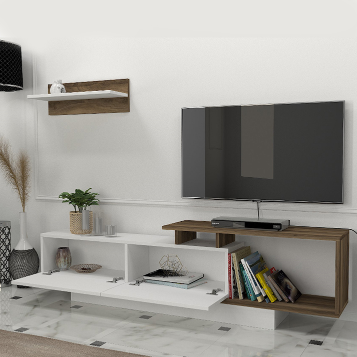 Έπιπλο τηλεόρασης Novara χρώμα λευκό - καρυδί 180x29,6x45εκ.