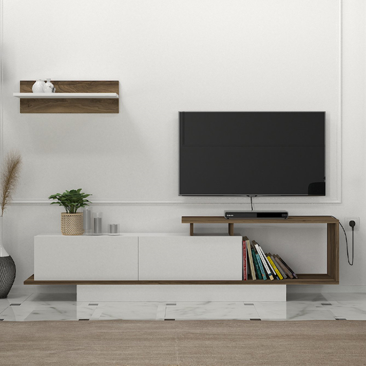 Έπιπλο τηλεόρασης Novara χρώμα λευκό - καρυδί 180x29,6x45εκ.