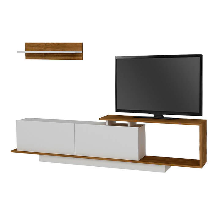 Έπιπλο τηλεόρασης Novara χρώμα λευκό - καρυδί 180x29,6x45εκ.