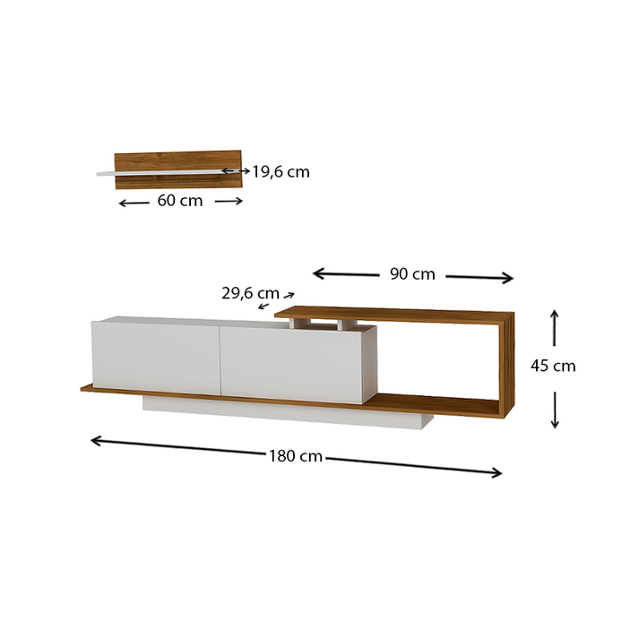 Έπιπλο τηλεόρασης Novara χρώμα λευκό - καρυδί 180x29,6x45εκ.