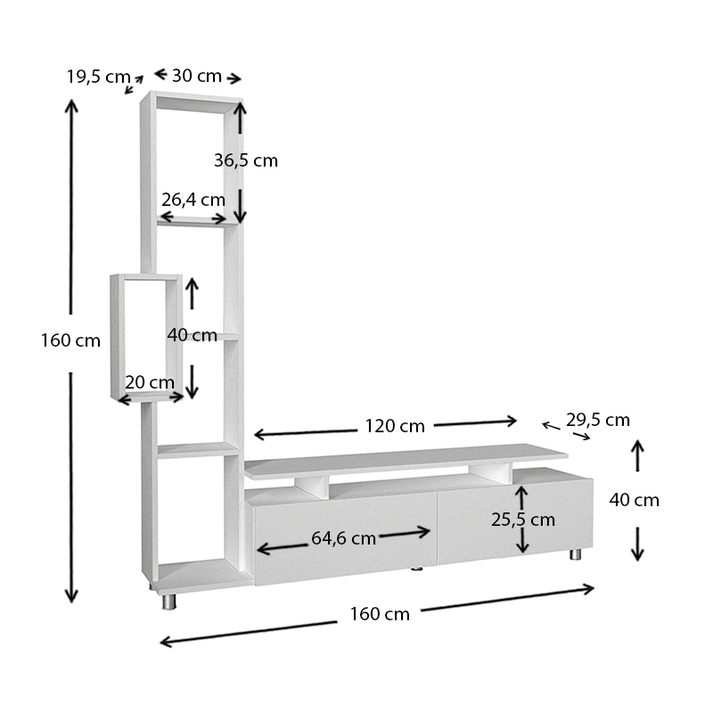 Σύνθεση τηλεόρασης Tulip χρώμα λευκό 160x29,5x160εκ.
