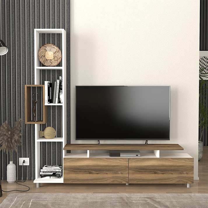 Σύνθεση τηλεόρασης Tulip χρώμα λευκό - καρυδί 160x29,5x160εκ.