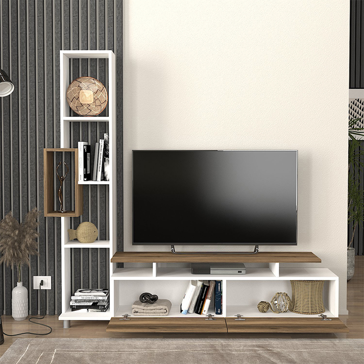 Σύνθεση τηλεόρασης Tulip χρώμα λευκό - καρυδί 160x29,5x160εκ.