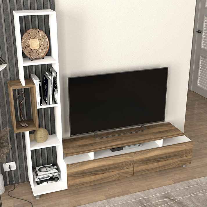 Σύνθεση τηλεόρασης Tulip χρώμα λευκό - καρυδί 160x29,5x160εκ.