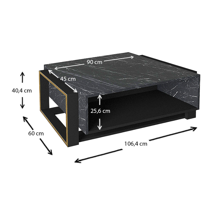 Τραπεζάκι σαλονιού Serina χρώμα μαύρο εφέ μαρμάρου 107x60x40εκ.