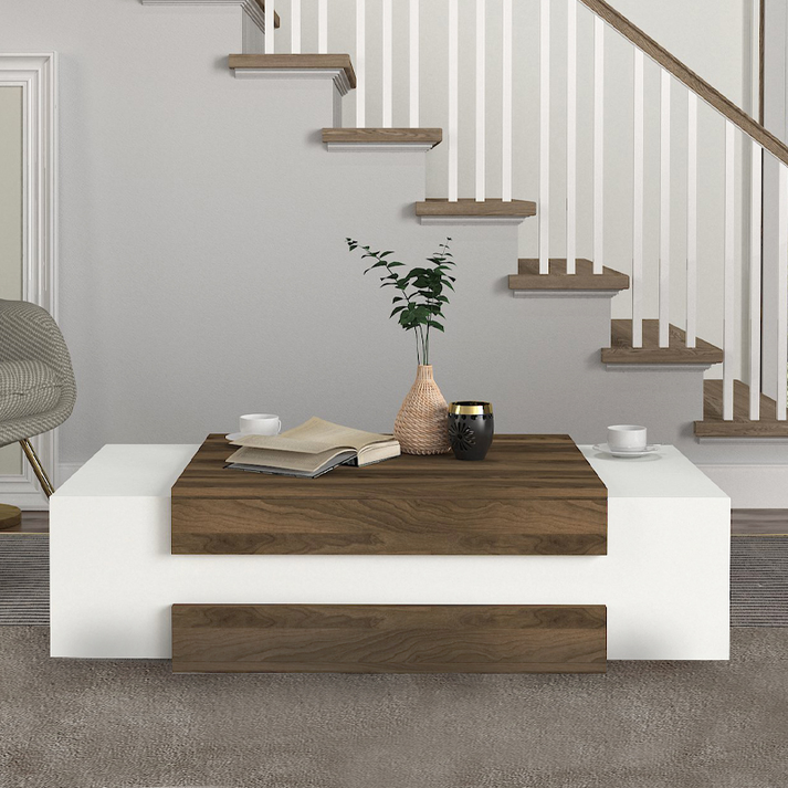 Τραπεζάκι σαλονιού Nora χρώμα λευκό - καρυδί 110x60,6x31εκ.