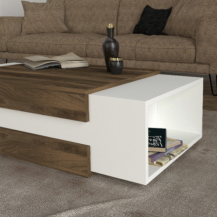 Τραπεζάκι σαλονιού Nora χρώμα λευκό - καρυδί 110x60,6x31εκ.