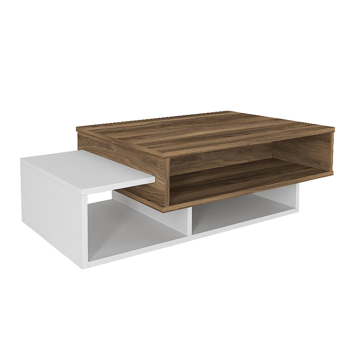 Τραπεζάκι σαλονιού Tab χρώμα λευκό - καρυδί 105x60x32εκ.