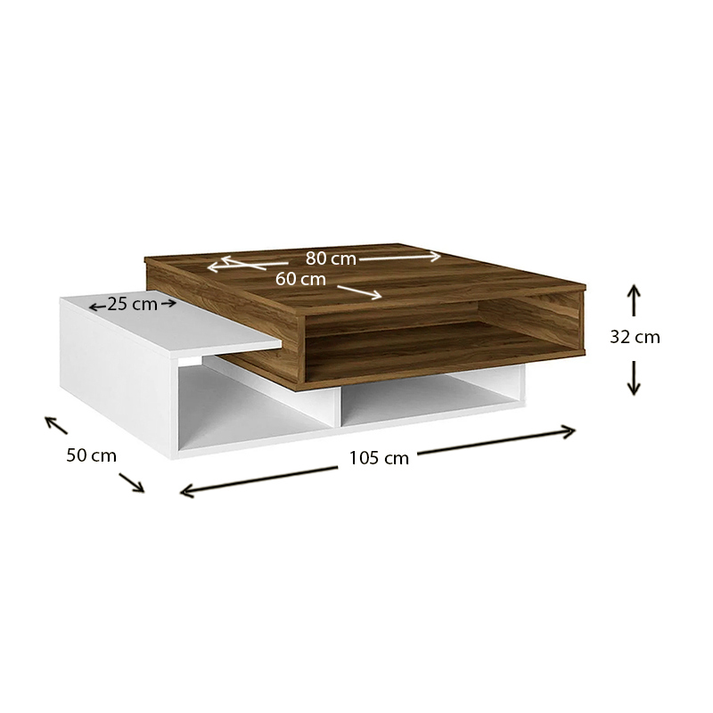 Τραπεζάκι σαλονιού Tab χρώμα λευκό - καρυδί 105x60x32εκ.