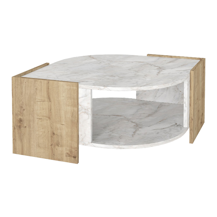 Τραπεζάκι σαλονιού Marbel χρώμα sapphire oak - λευκό εφέ μαρμάρου 75x75x40εκ.