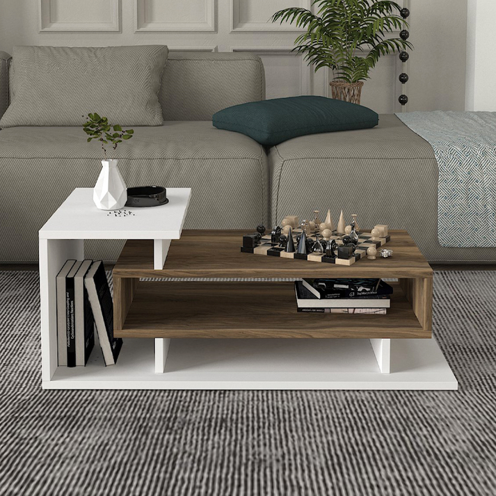 Τραπεζάκι σαλονιού Flynn χρώμα λευκό - καρυδί 90x50x35εκ.