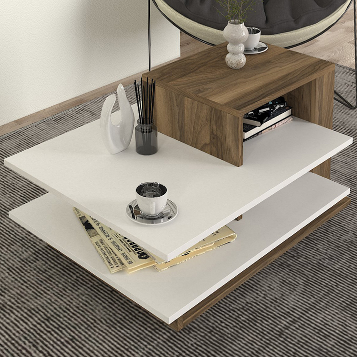 Τραπεζάκι σαλονιού Venus χρώμα λευκό - καρυδί 85x60x43,6εκ.