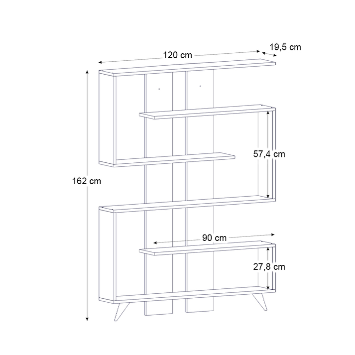 Βιβλιοθήκη Rain χρώμα λευκό - καρυδί 120x19,5x162εκ.