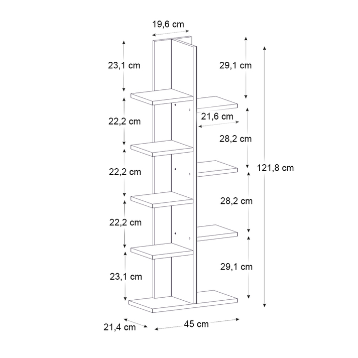 Βιβλιοθήκη Tree χρώμα λευκό 45x21,4x121,8εκ.