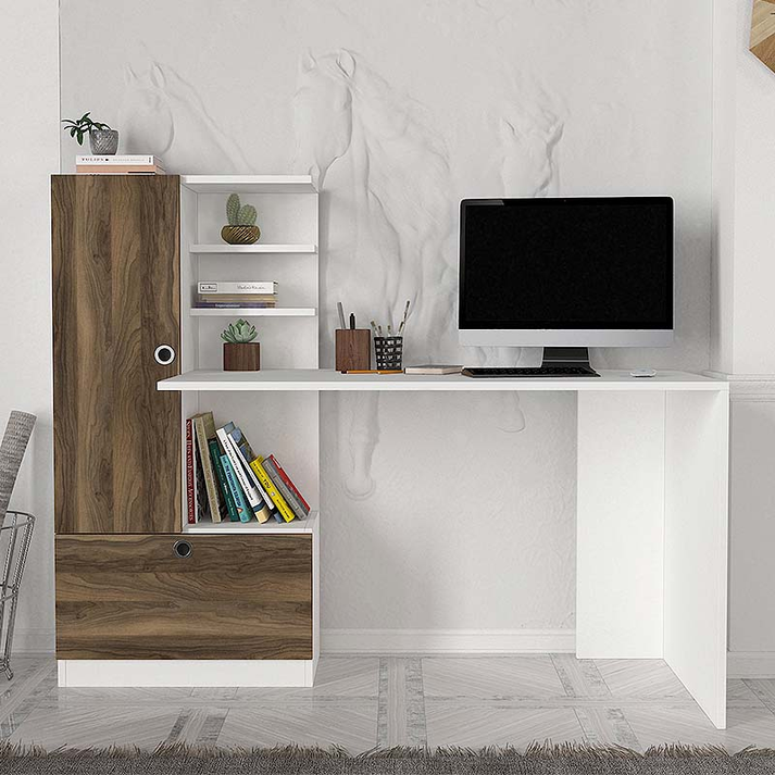 Γραφείο εργασίας Domingo χρώμα λευκό - καρυδί 149,5x60x120εκ.