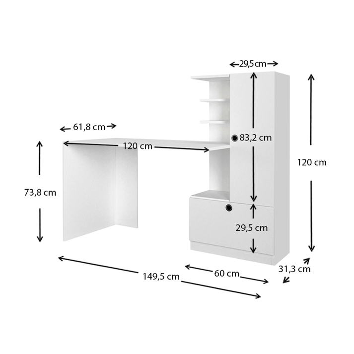 Γραφείο εργασίας Merino χρώμα λευκό 149,5x61,8x120εκ.