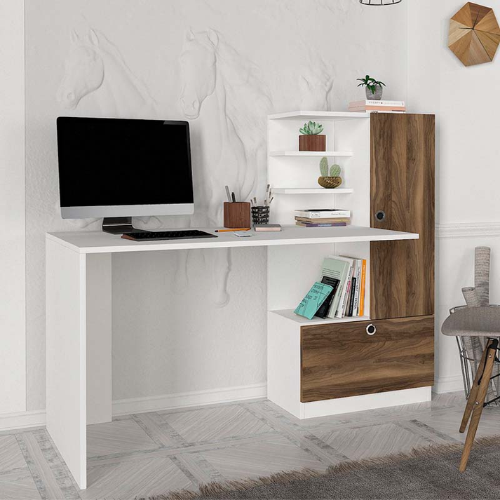 Γραφείο εργασίας Merino χρώμα λευκό - καρυδί 149,5x61,8x120εκ.