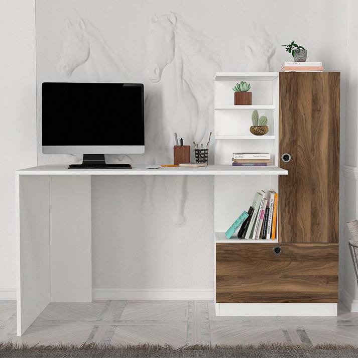 Γραφείο εργασίας Merino χρώμα λευκό - καρυδί 149,5x61,8x120εκ.