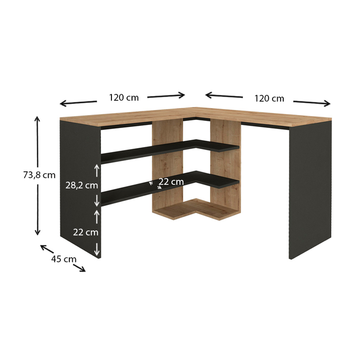 Γραφείο εργασίας Stylo χρώμα sapphire oak -  ανθρακί 120x120x73,8εκ.