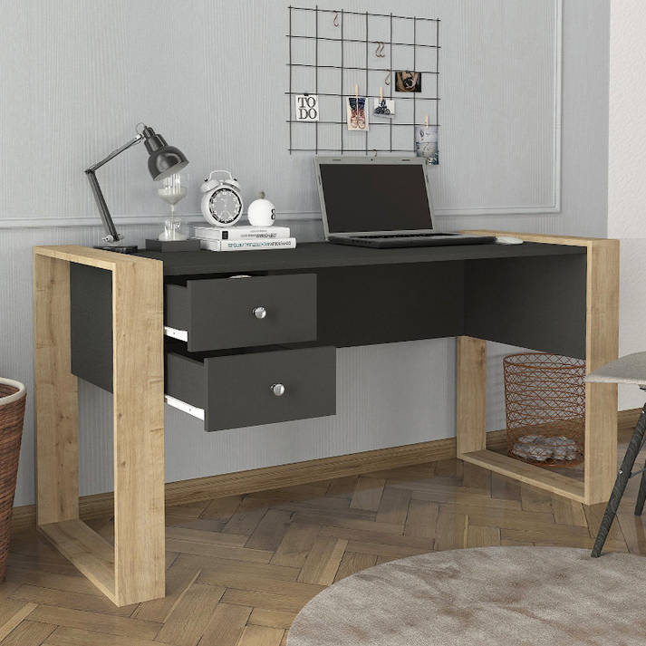 Γραφείο εργασίας Fernando χρώμα ανθρακί - sapphire oak 158,4x60x72,2εκ.