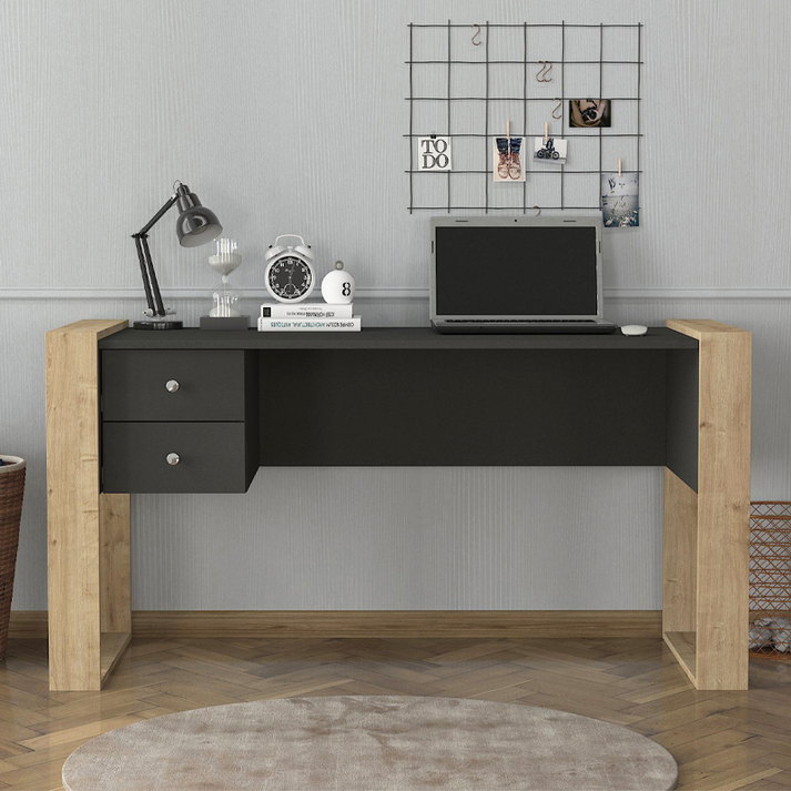 Γραφείο εργασίας Fernando χρώμα ανθρακί - sapphire oak 158,4x60x72,2εκ.