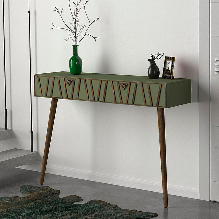 Κονσόλα επιτοίχια Forest χρώμα λαδί - καρυδί 120x35x89,3εκ.