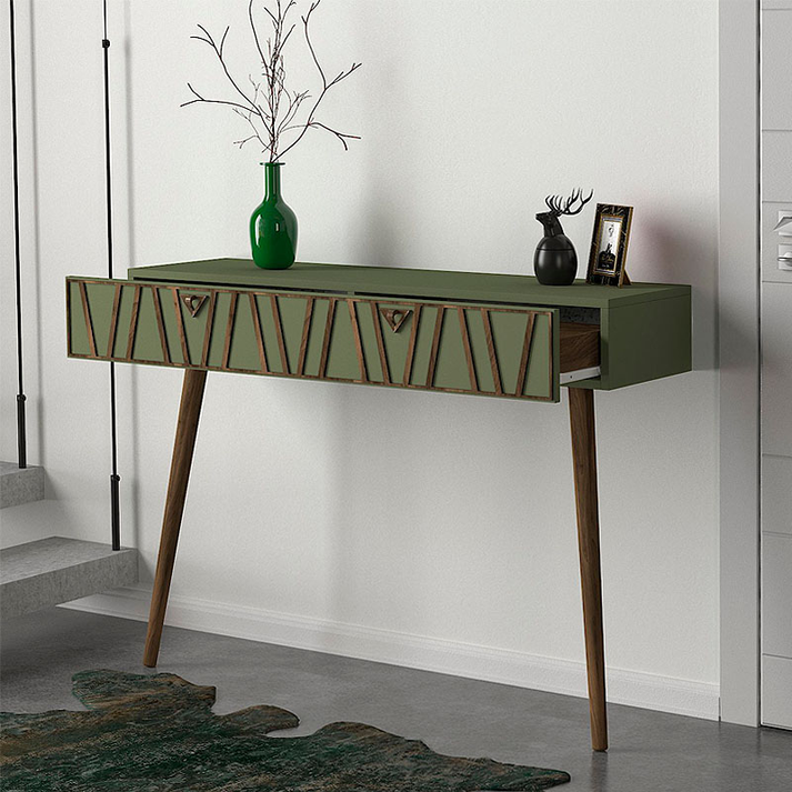 Κονσόλα επιτοίχια Forest χρώμα λαδί - καρυδί 120x35x89,3εκ.