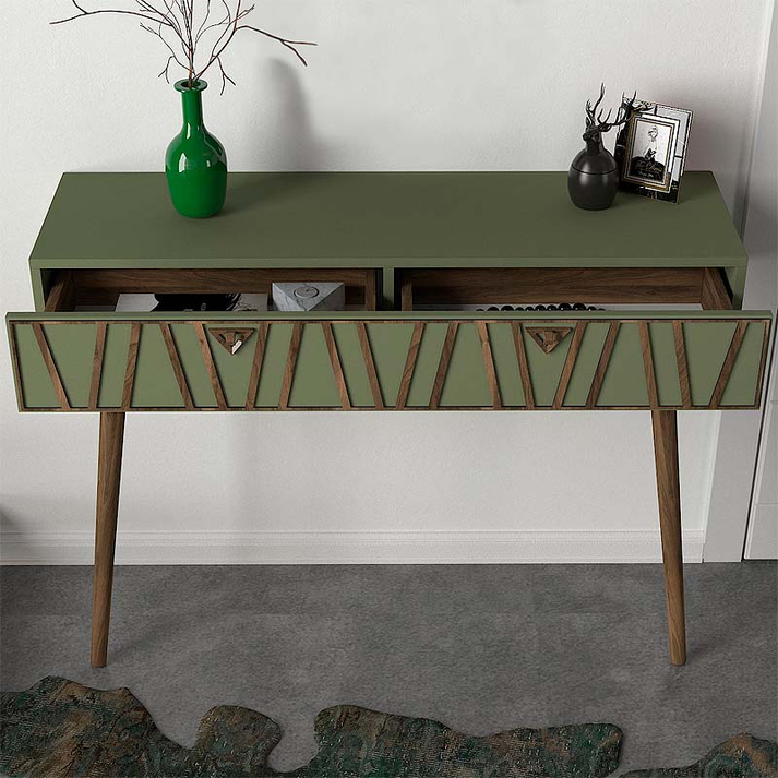 Κονσόλα επιτοίχια Forest χρώμα λαδί - καρυδί 120x35x89,3εκ.