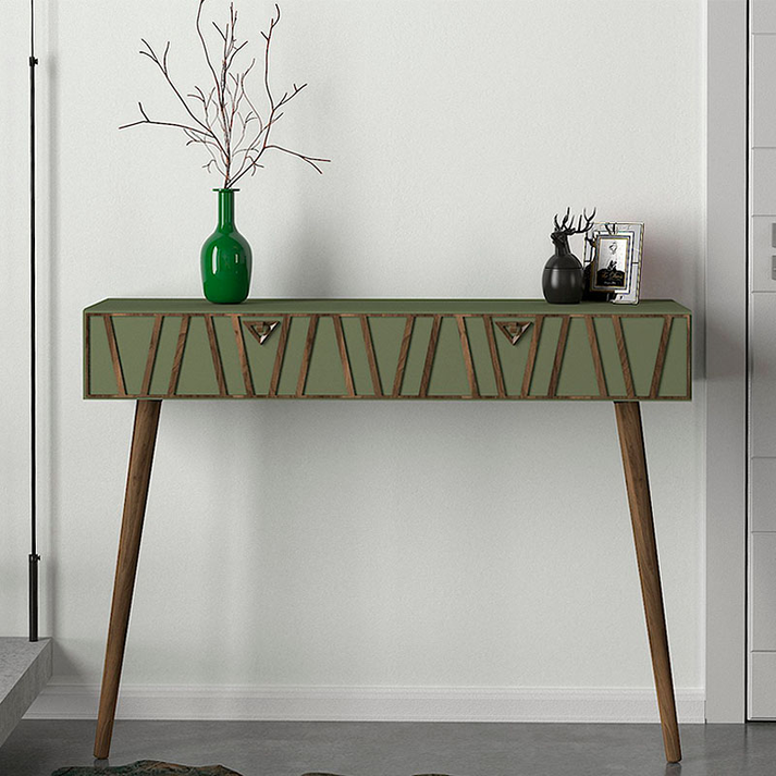 Κονσόλα επιτοίχια Forest χρώμα λαδί - καρυδί 120x35x89,3εκ.
