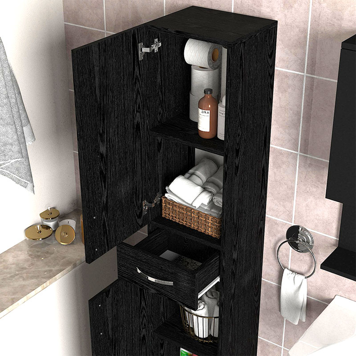 Ντουλάπι κουζίνας - μπάνιου Selina χρώμα sencron black 35x31x179εκ.