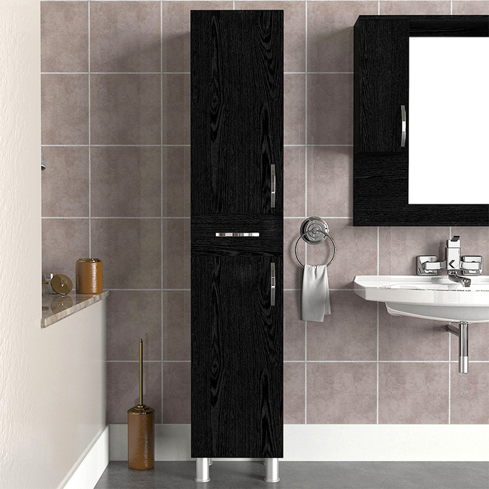 Ντουλάπι κουζίνας - μπάνιου Selina χρώμα sencron black 35x31x179εκ.