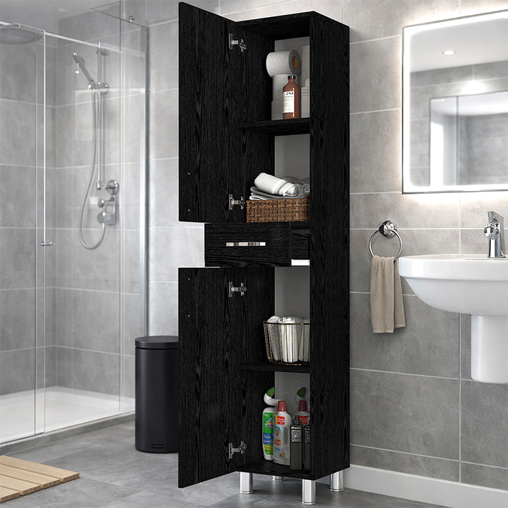 Ντουλάπι κουζίνας - μπάνιου Selina χρώμα sencron black 35x31x179εκ.