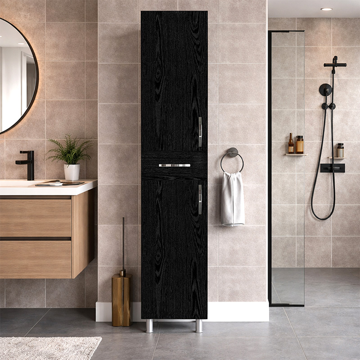 Ντουλάπι κουζίνας - μπάνιου Selina χρώμα sencron black 35x31x179εκ.