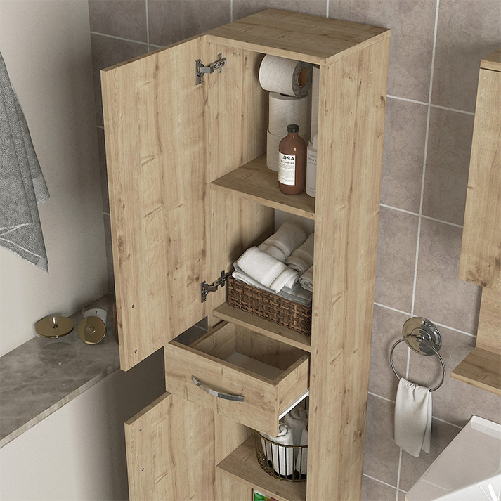 Ντουλάπι κουζίνας - μπάνιου Selina χρώμα sapphire oak 35x31x179εκ.