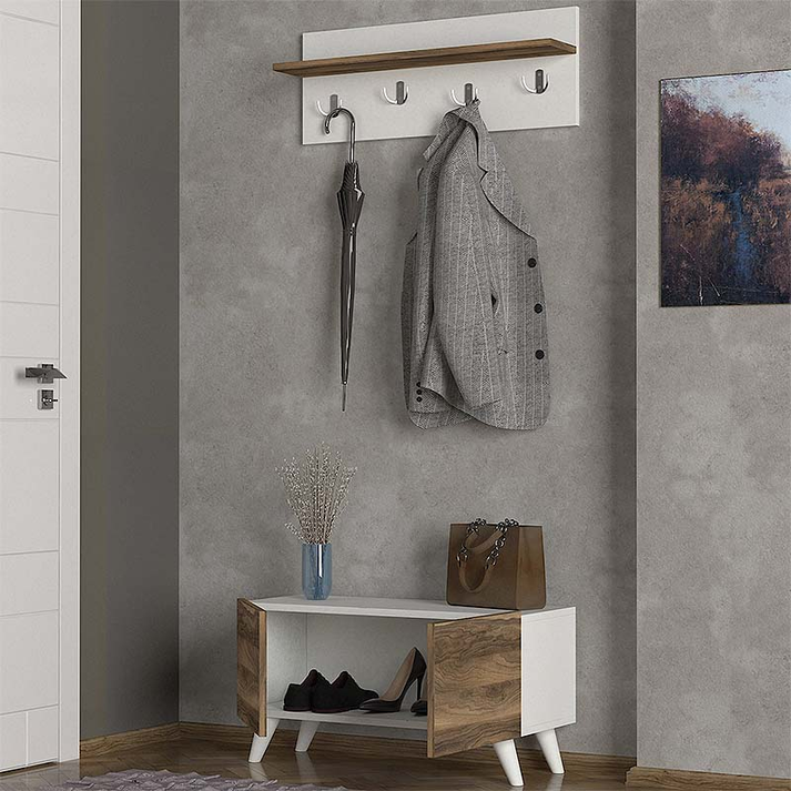 Έπιπλο εισόδου Lores χρώμα λευκό - καρυδί 80x31,3x41,5εκ.