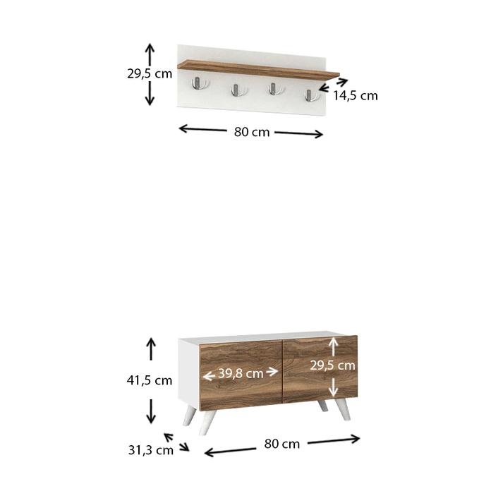 Έπιπλο εισόδου Lores χρώμα λευκό - καρυδί 80x31,3x41,5εκ.