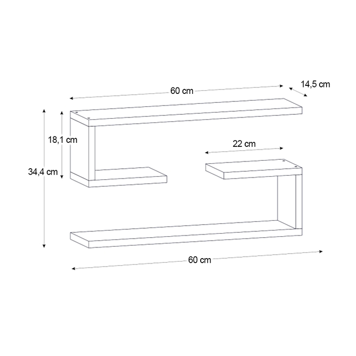 Ραφιέρα τοίχου Jenika 2 τεμαχίων χρώμα λευκό 60x14,5x18εκ.