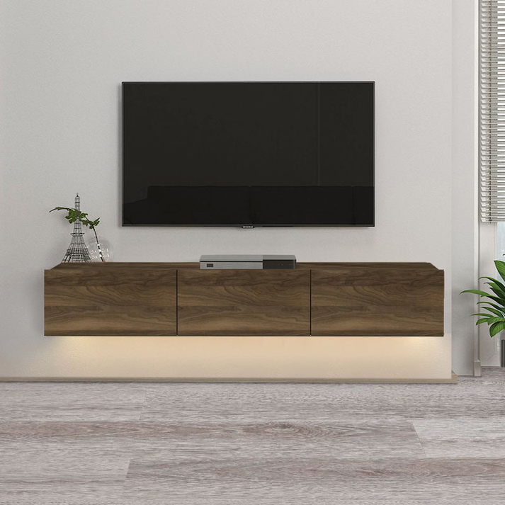 Έπιπλο τηλεόρασης επιτοίχιο Damla με LED χρώμα καρυδί 180x29,5x29,5εκ.
