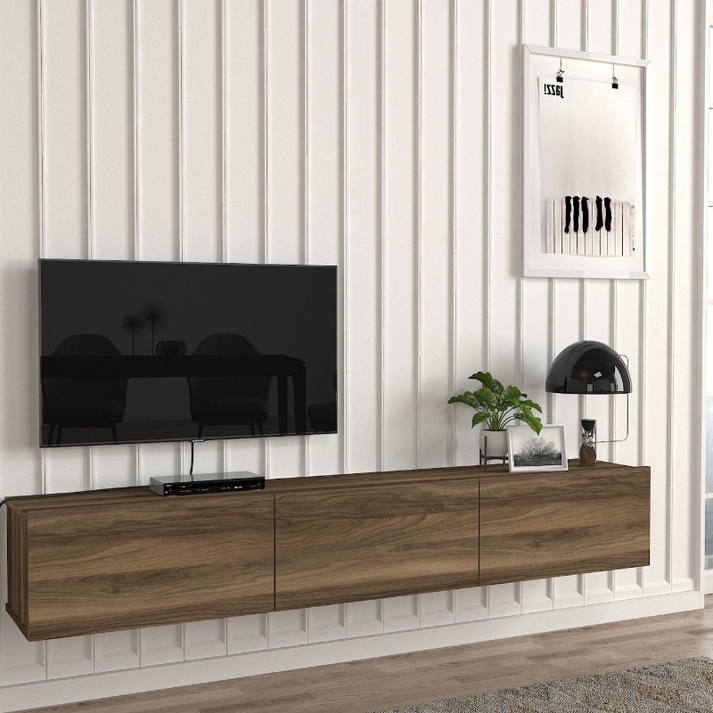 Έπιπλο τηλεόρασης επιτοίχιο Damla με LED χρώμα καρυδί 180x29,5x29,5εκ.