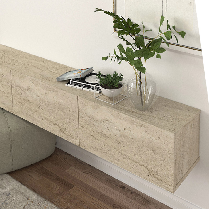 Έπιπλο τηλεόρασης επιτοίχιο Damla με LED χρώμα travertine 180x29,5x29,5εκ.