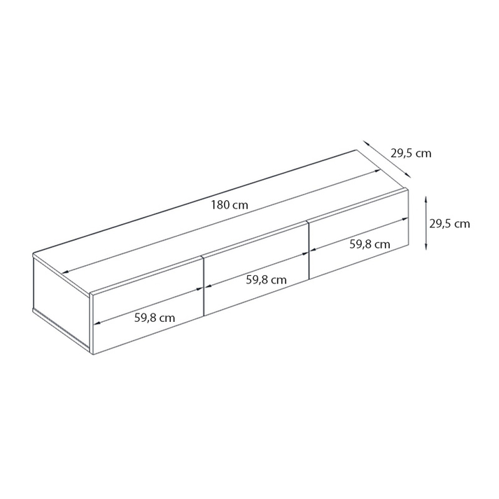 Έπιπλο τηλεόρασης επιτοίχιο Damla με LED χρώμα travertine 180x29,5x29,5εκ.