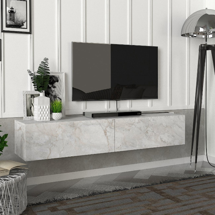 Έπιπλο τηλεόρασης επιτοίχιο Aristo με LED χρώμα λευκό εφέ μαρμάρου 135x31,6x25εκ.