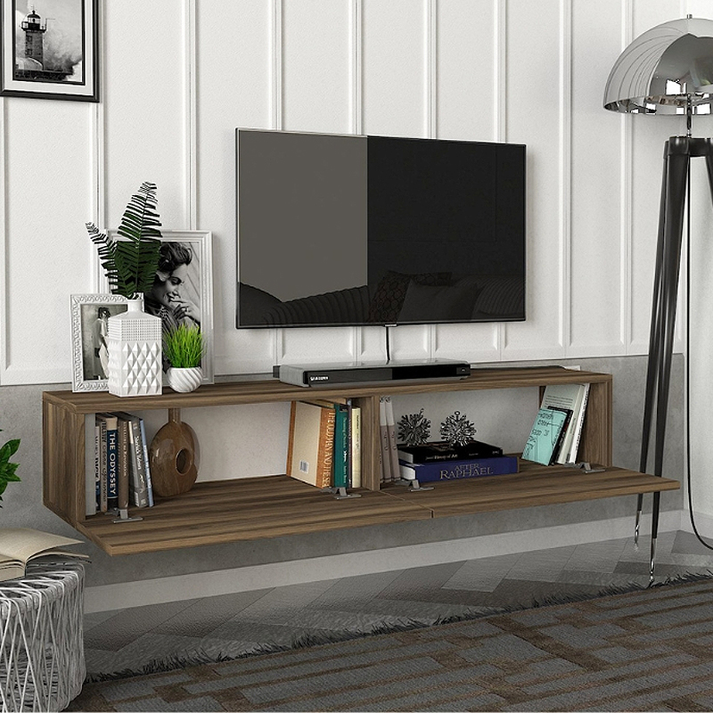 Έπιπλο τηλεόρασης επιτοίχιο Aristo με LED χρώμα καρυδί 135x31,6x25εκ.